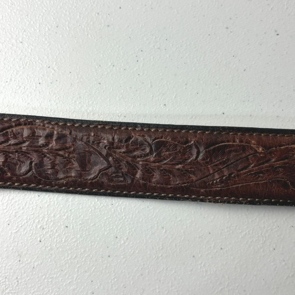 Vogt Vintage Hand Tooled American Bison Brown Leather Western Belt  Size 40